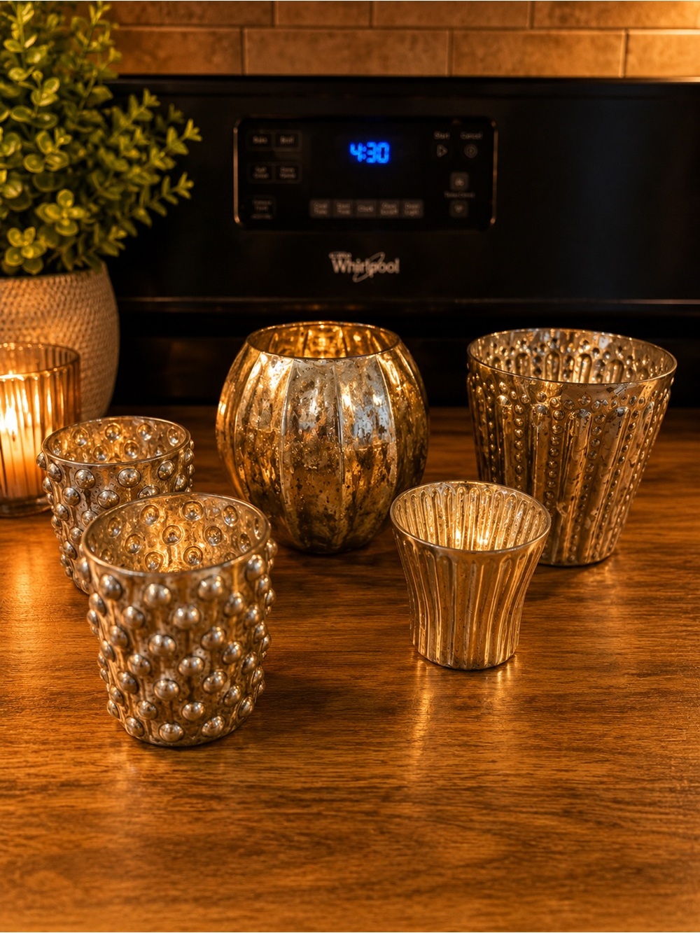 Pottery Barn Gold Mercury Glass Votive Set - Assorted Textures